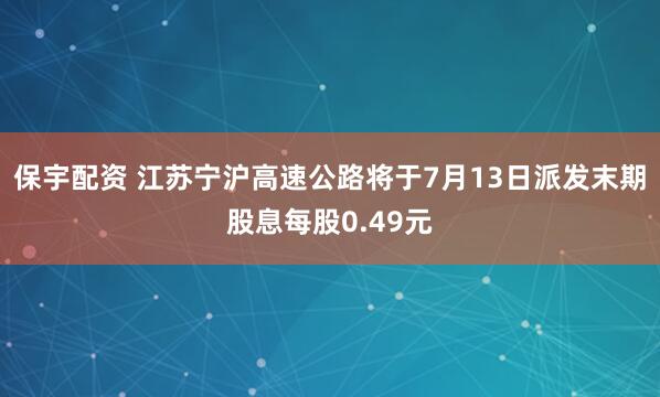 保宇配资 江苏宁沪高速公路将于7月13日派发末期股息每股0.49元